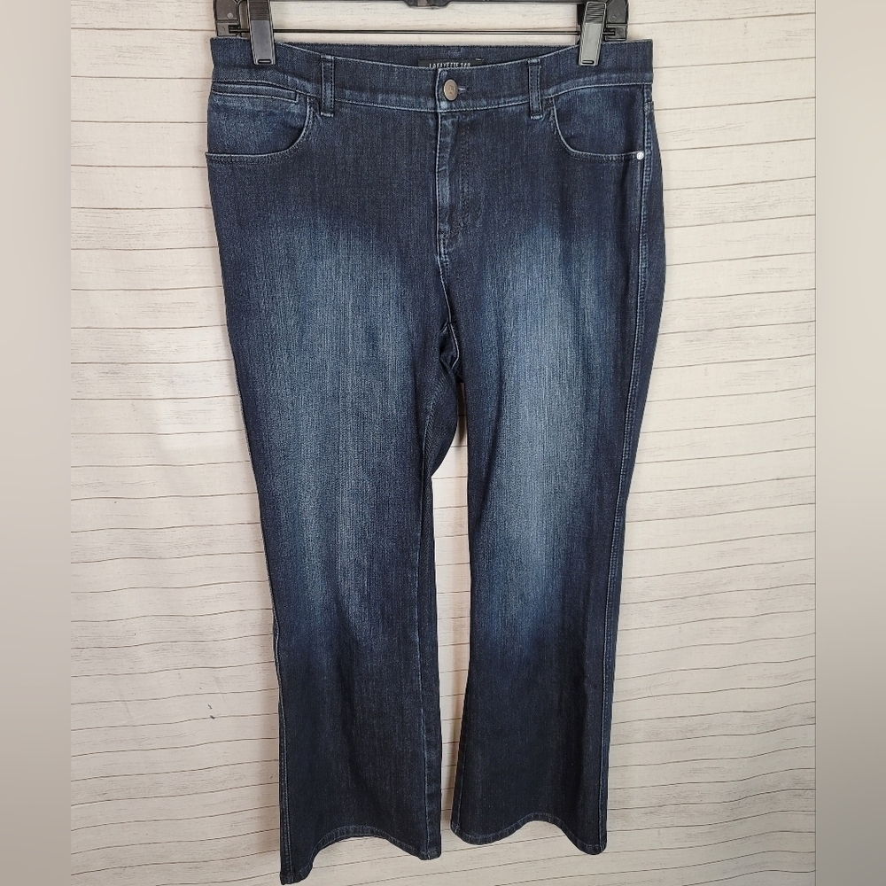 LAFAYETTE 148 NEW YORK DARK BLUE BOOT CUT JEANS, SZ 4